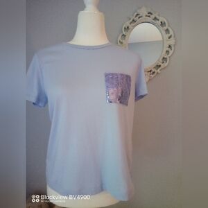 NWT DKNY light blue top with sequence pocket - small